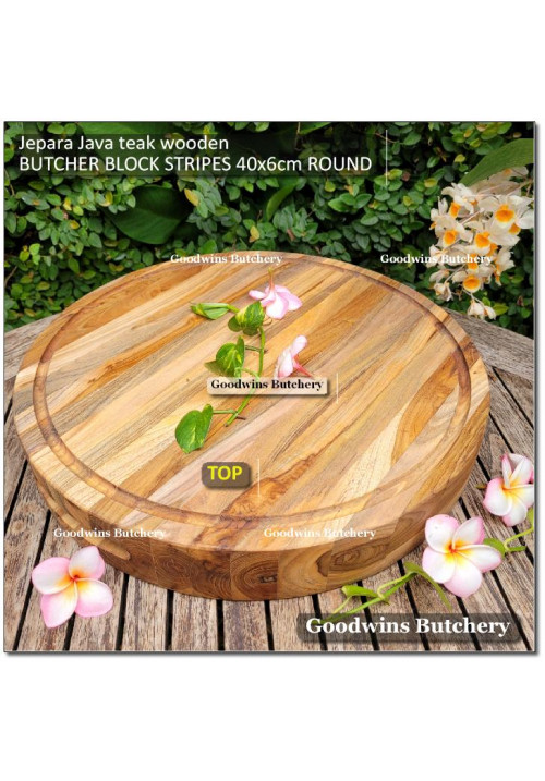 Cutting board butcher block STRIPES ROUND 40x6cm +/-5.4kg talenan kayu jati Jepara